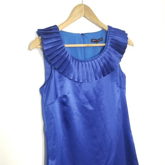 Betsey Johnson NEW Royal Blue Coquette Satiny Pleated Neck Hem Wool Blend 2 NWT - Picture 5 of 12